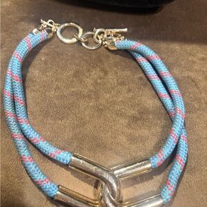 LOT A –Pre owned Chunky Necklace Champs)Blue and gold tone Braided Necklace